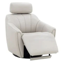 Leather Power Swivel Recliner with Built-In Audio System - Beige