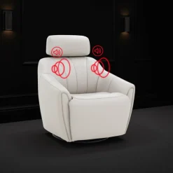 Leather Power Swivel Recliner with Built-In Audio System - Beige