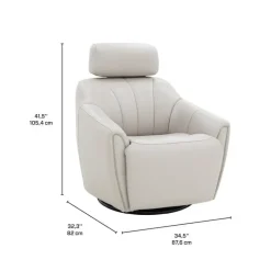 Leather Power Swivel Recliner with Built-In Audio System - Beige