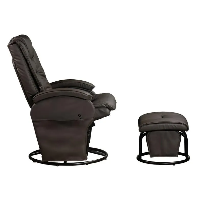 Leather Reclining Ball-Bearing Swivel Glider with Ottoman - Brown