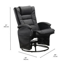 Leather Reclining Ball-Bearing Swivel Glider with Ottoman - Black