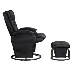 Leather Reclining Ball-Bearing Swivel Glider with Ottoman - Black