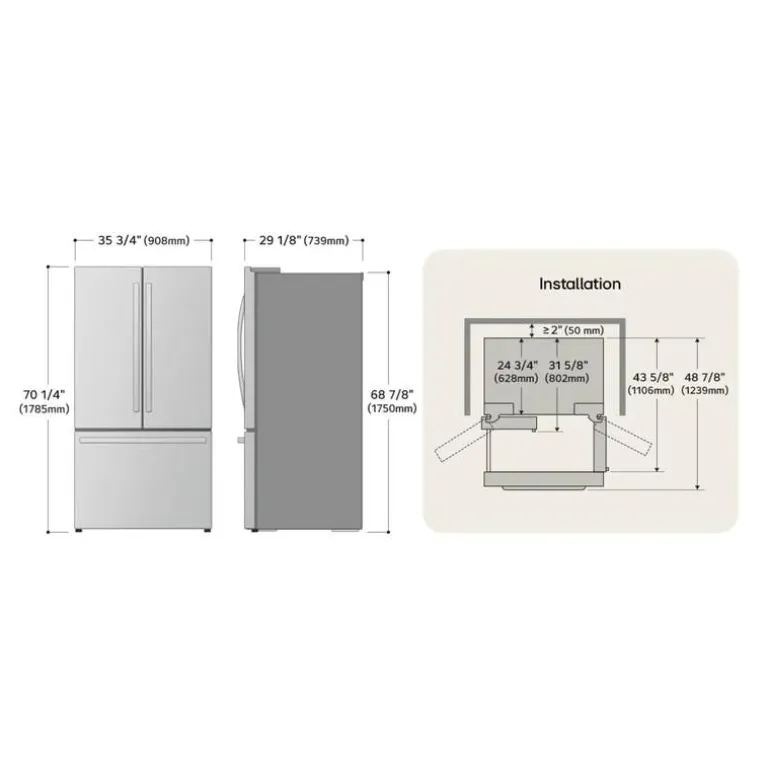 LG 26 Cu Ft 36 In Refrigerator Stainless Steel Bottom Freezer, French door - LRFXC2606S