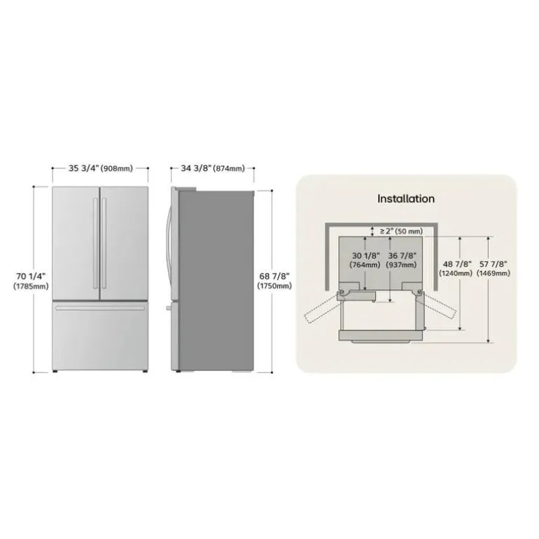 LG 31.7 Cu Ft 36 In Refrigerator Stainless Steel Bottom Freezer, French door - LRFLS3206S