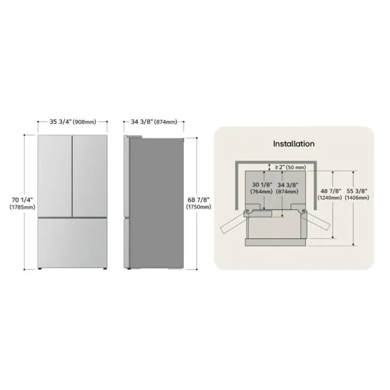 LG 30,7 Cu Ft 36 In Refrigerator Stainless Steel Bottom Freezer, French door - LRYXS3106S
