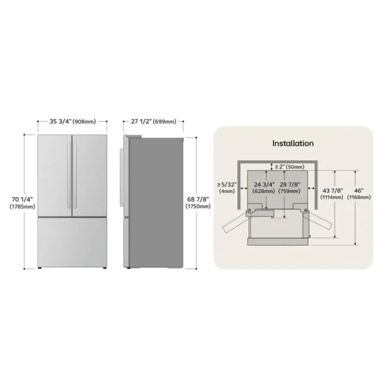 LG 23.7 Cu Ft 36 In Refrigerator Stainless Steel Bottom Freezer, French door - LF24Z6530S