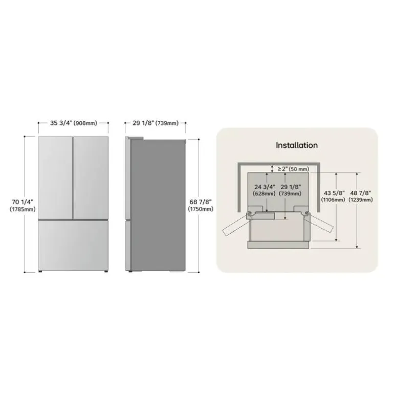 LG 26 Cu Ft 36 In Refrigerator Stainless Steel Bottom Freezer, French door - LRYXC2606S