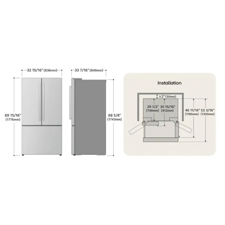 LG 25 Cu Ft 33 In Refrigerator Stainless Steel Bottom Freezer, French door - LF25H6330S