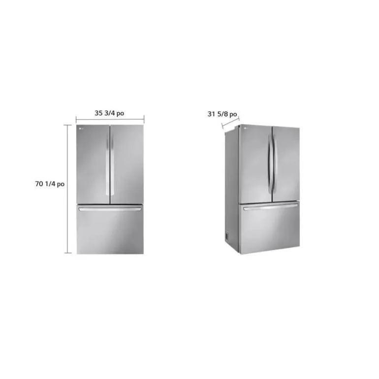 LG 27 Cu ft 36 In Refrigerator Stainless Steel Bottom Freezer, French door - LRFLC2706S