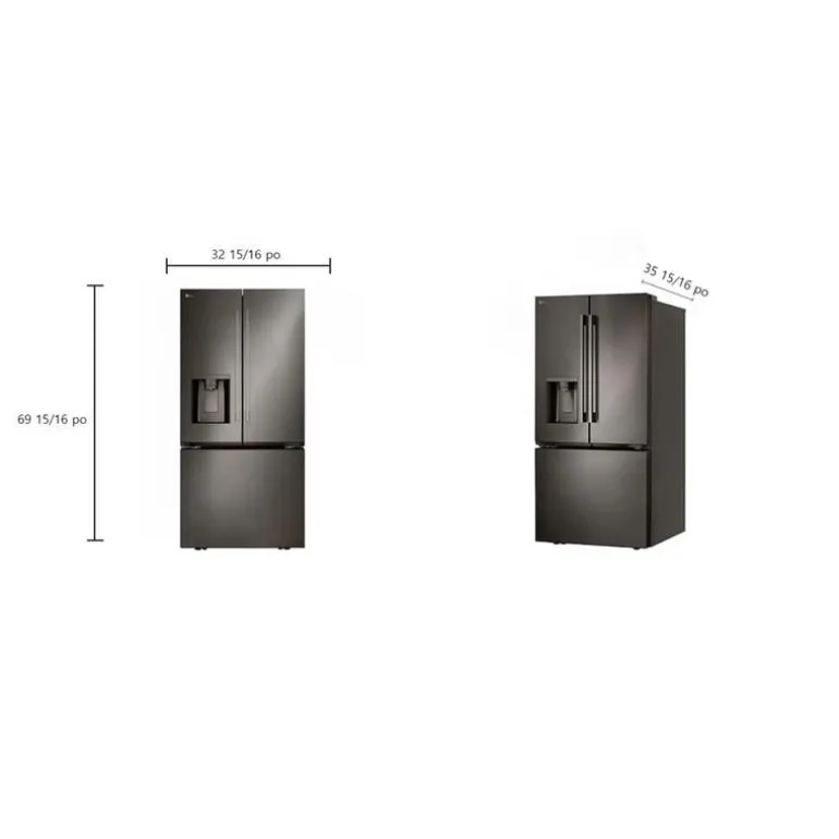 LG 25 Cu Ft 33 In Refrigerator Black Stainless Bottom Freezer, French door - LF25H6330D