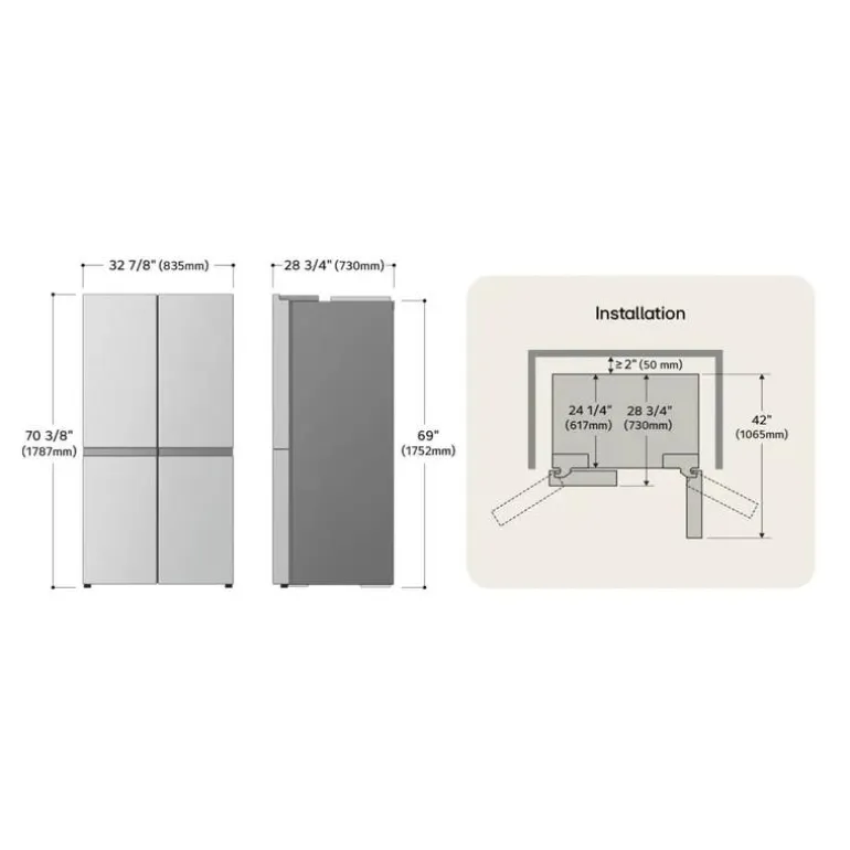 LG 18 Cu Ft 33 In Refrigerator Stainless Steel Bottom Freezer, French door - LF19C8200S