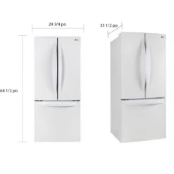 LG 30 in 21,8 Cu ft Refrigerator White Bottom Freezer, French door - LRFNS2200W