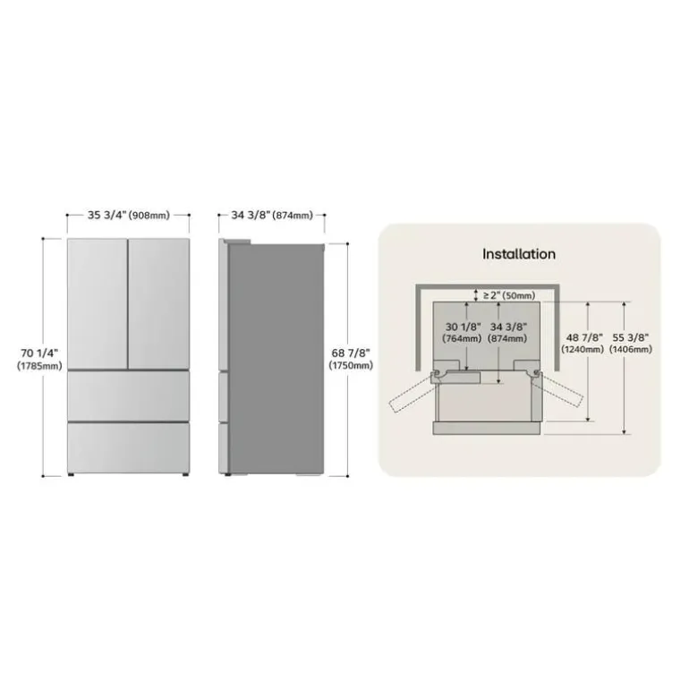 LG 36 in 25 cu ft Refrigerator Stainless Steel Bottom Freezer, French door - LF29S8365S