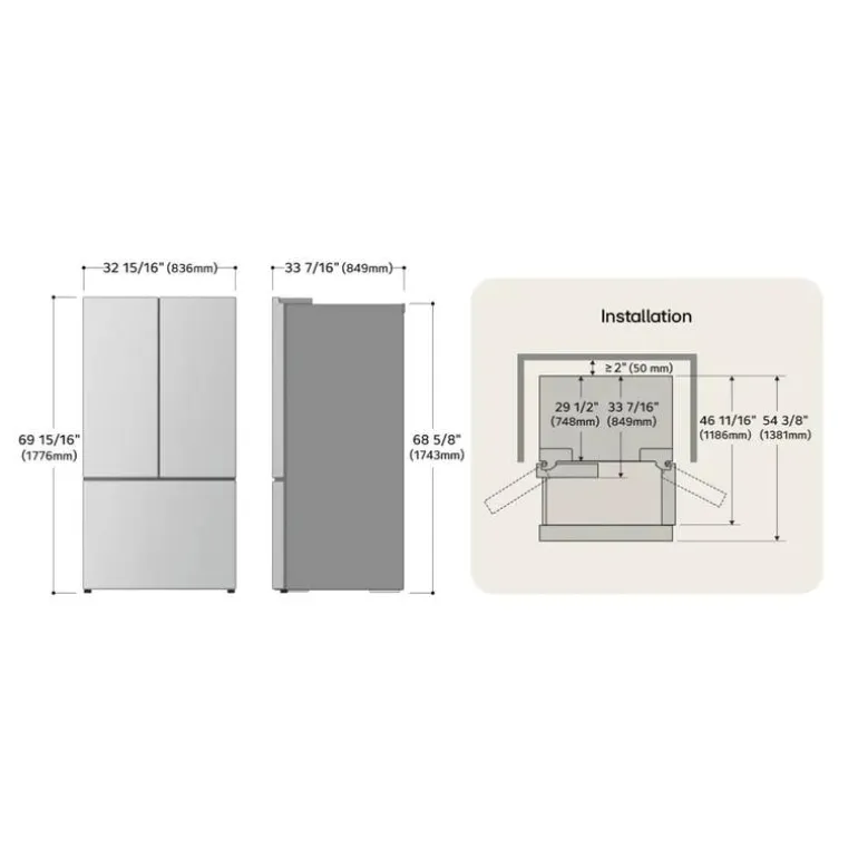 LG 33 in 25 cu ft Refrigerator Black Stainless Bottom Freezer, French door - LF25S6200D