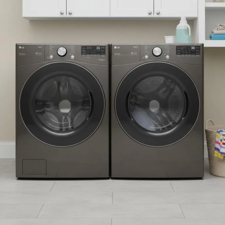 LG Washer & Dryer Sert, Black Stainless, Front-Load - ENS4100