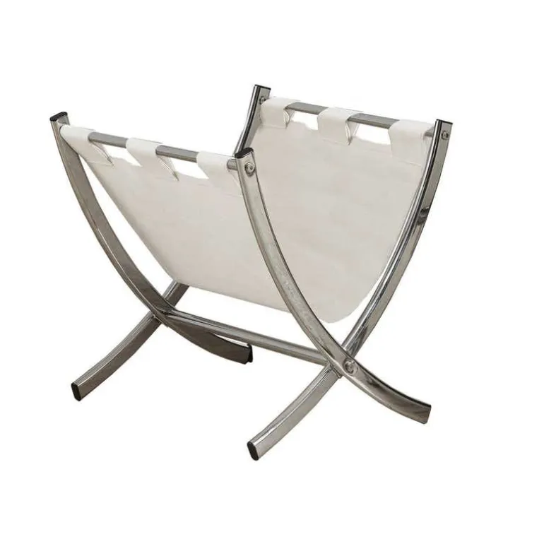 Magazine rack - white leather-look / chrome metal - Monarch