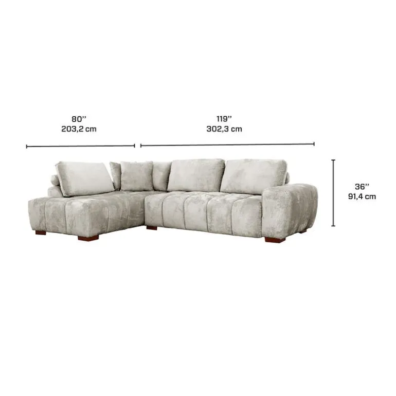 Marshmallow-Style Sectional with Left-Side Chaise - Grey