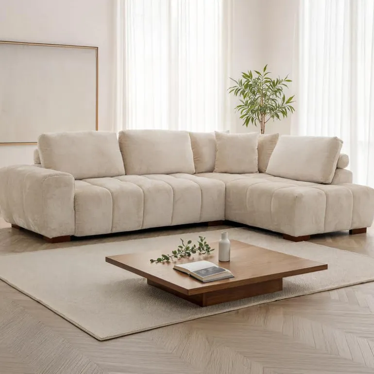 Marshmallow-Style Sectional with Right-Side Chaise - Cream
