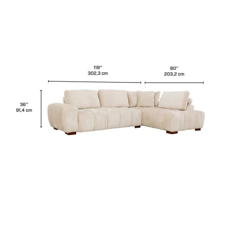 Marshmallow-Style Sectional with Right-Side Chaise - Cream