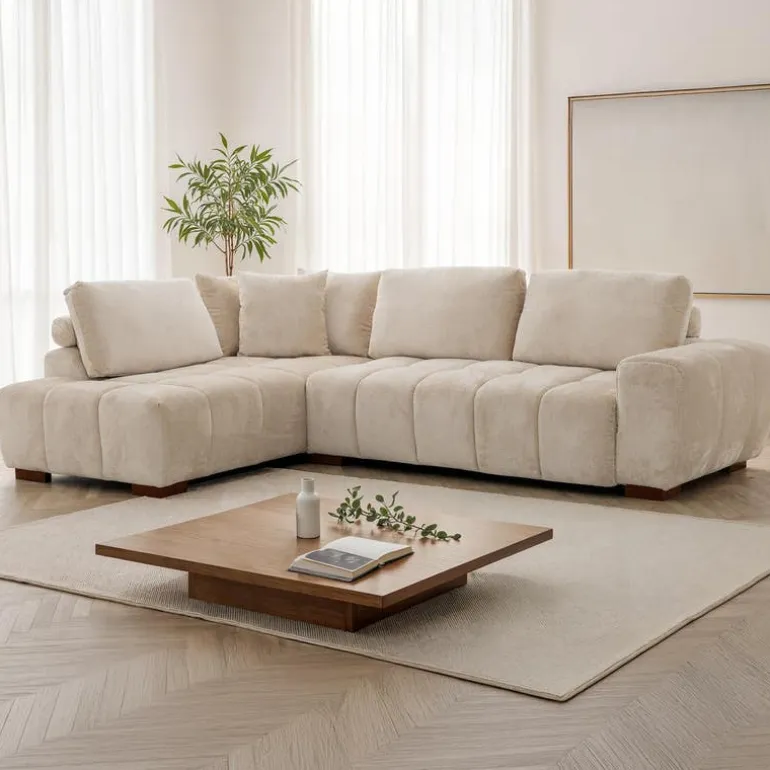 Marshmallow-Style Sectional with Left-Side Chaise - Cream