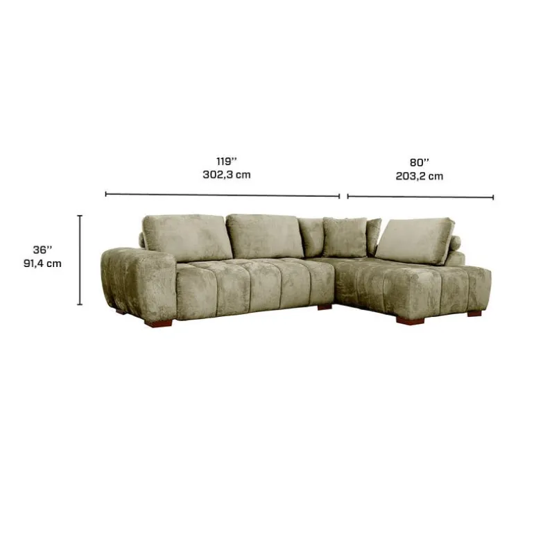 Marshmallow-Style Sectional with Right-Side Chaise - Sage