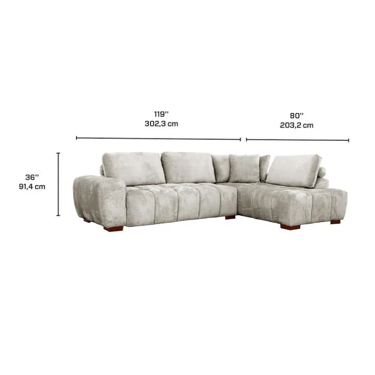 Marshmallow-Style Sectional with Right-Side Chaise - Grey