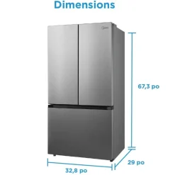 Midea 22,5 Cu. Ft. 33" Refrigerator Stainless Steel Bottom Freezer, French door - MRF23I7AST