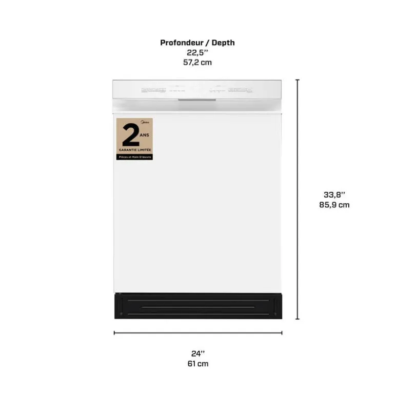 Midea Dishwasher Built-In White 24" 52dB - MDF24P2BWW