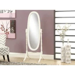 Mirror - 59"h / antique white oval wood frame - Monarch