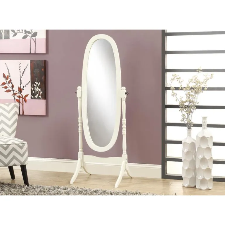 Mirror - 59"h / antique white oval wood frame - Monarch