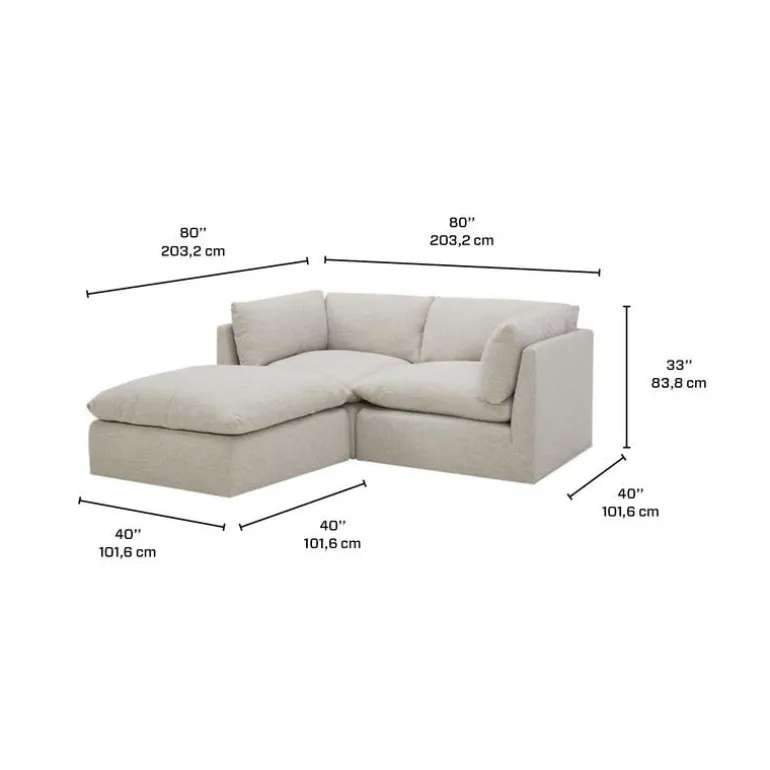Modular Loveseat with Ottoman - 3 pcs