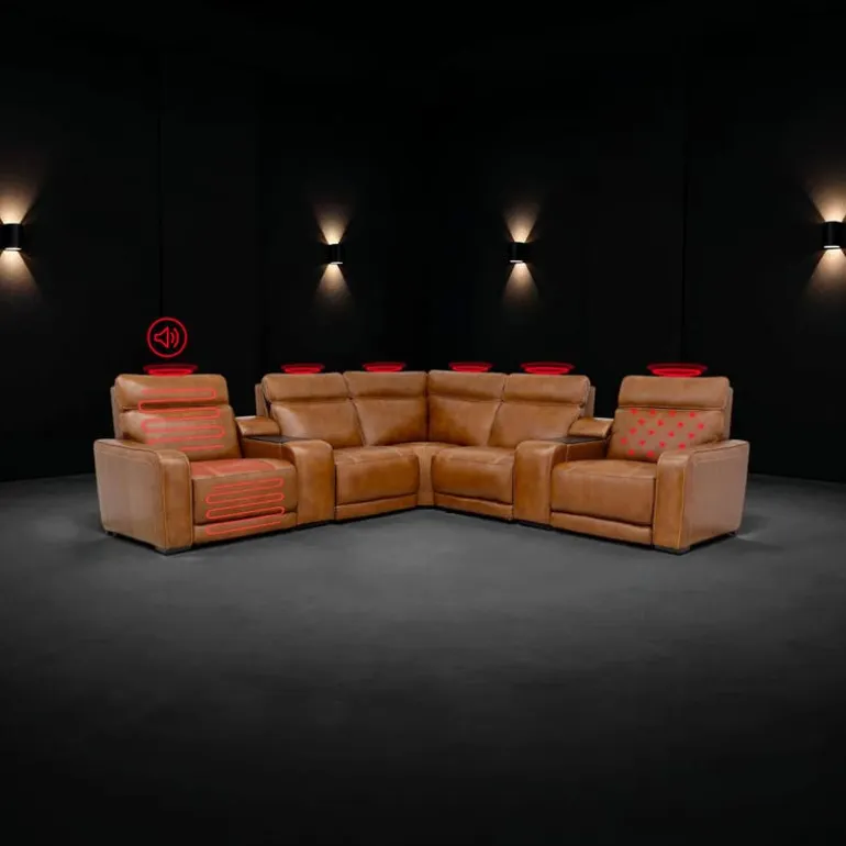 Modular Power Reclining Sectional with 2 Consoles, Built-In Speakers, Massage & Heat - 7 pcs