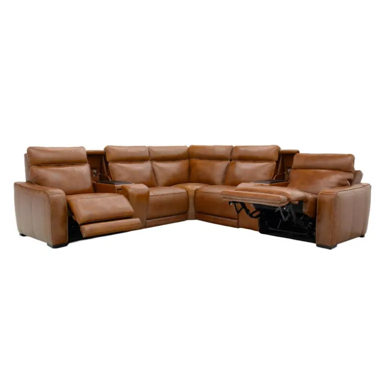 Modular Power Reclining Sectional with 2 Consoles, Built-In Speakers, Massage & Heat - 7 pcs