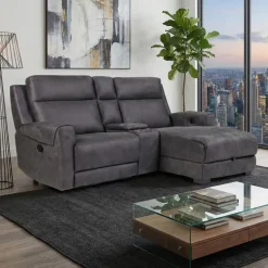 Modular Reclining Loveseat, Chaise with Storage, Console with Cup Holders, and USB/USB-C Ports - 3 pcs
