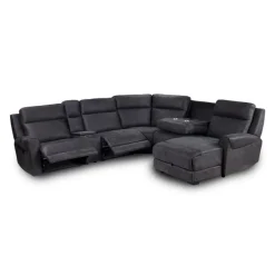 Modular Reclining Sectional with Fold-Down Seat, Chaise with Storage and Console - 6 pcs