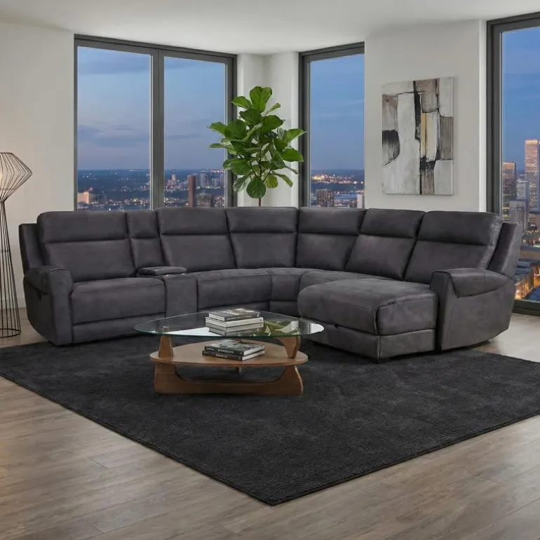 Modular Reclining Sectional with Fold-Down Seat, Chaise with Storage and Console - 6 pcs