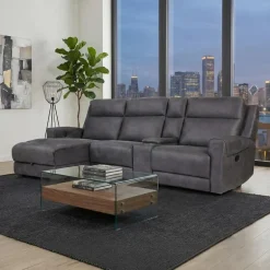 Modular Reclining Sectional, Fold-Down Seat, Chaise  with Storage, Console with Cup Holders, and USB/USB-C Ports - 4 pcs