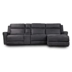 Modular Reclining Sectional, Chaise with Storage, Console with Cup Holders and USB/USB-C Ports - 4 pcs