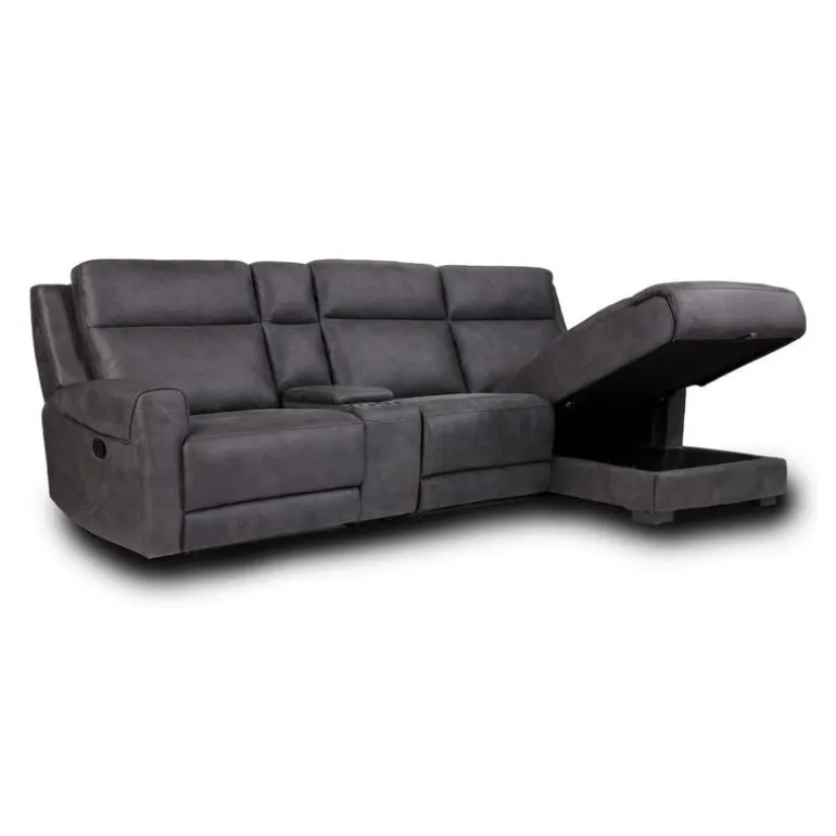 Modular Reclining Sectional, Chaise with Storage, Console with Cup Holders and USB/USB-C Ports - 4 pcs
