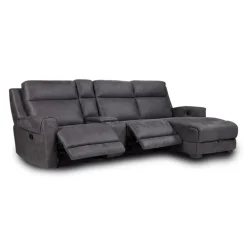 Modular Reclining Sectional, Chaise with Storage, Console with Cup Holders and USB/USB-C Ports - 4 pcs