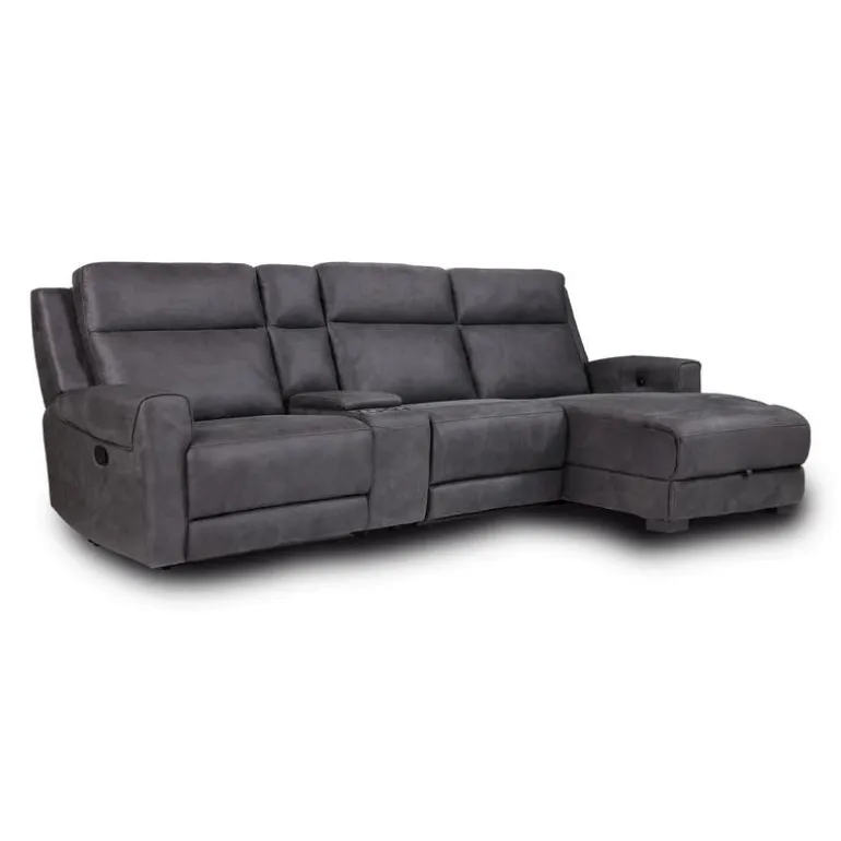 Modular Reclining Sectional, Chaise with Storage, Console with Cup Holders and USB/USB-C Ports - 4 pcs