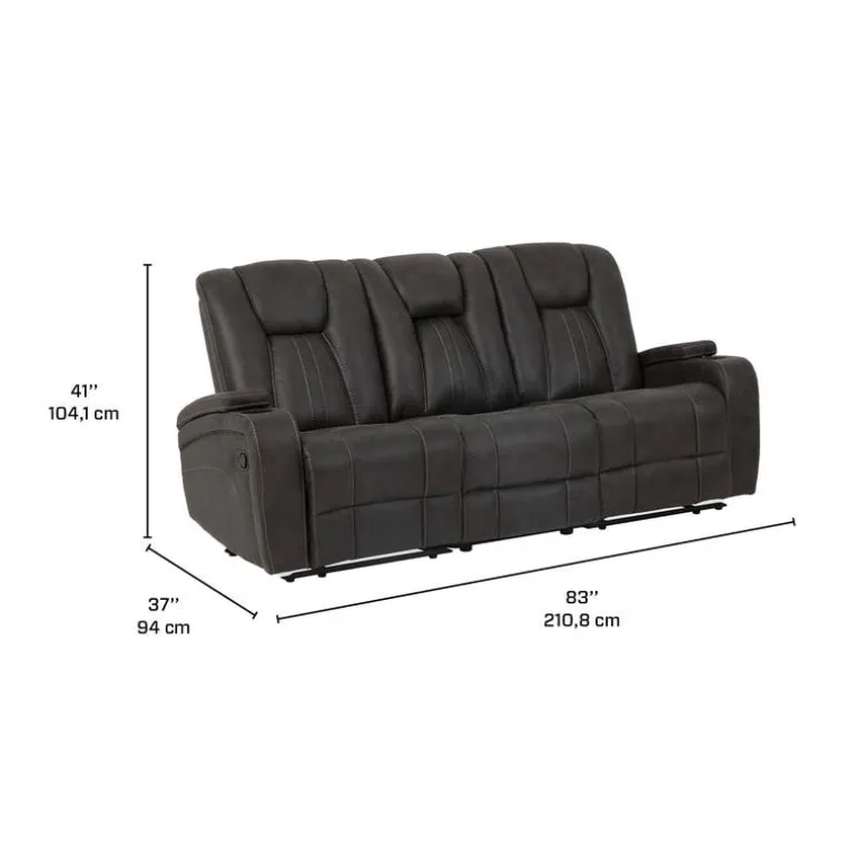 Modular Reclining Sofa with Drop-Down Backrest and Cup Holders - 3 pcs