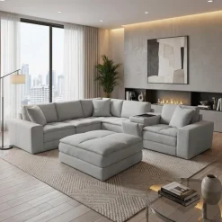 Modular Sectional, Console with Integrated Sound System and Ottoman – 6 pcs