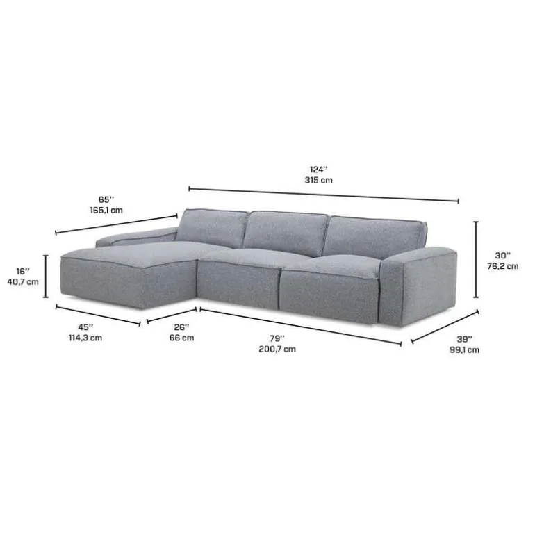 Modular Sectional with Left-Side Chaise - 3 pcs