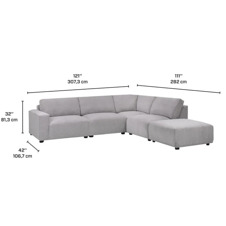Modular Sectional with Ottoman Positioned to the Right Seat - 5 pcs