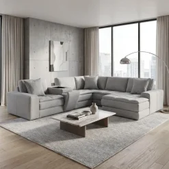 Modular Sectional with Right-Side Chaise and Console with Integrated Sound System - 6 pcs
