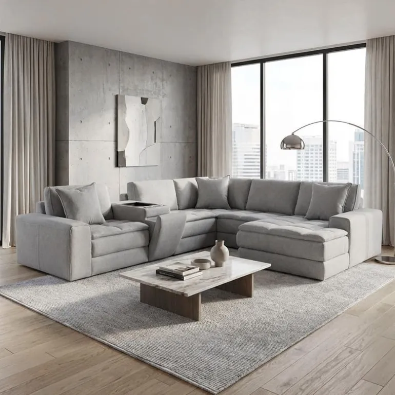Modular Sectional with Right-Side Chaise and Console with Integrated Sound System - 6 pcs