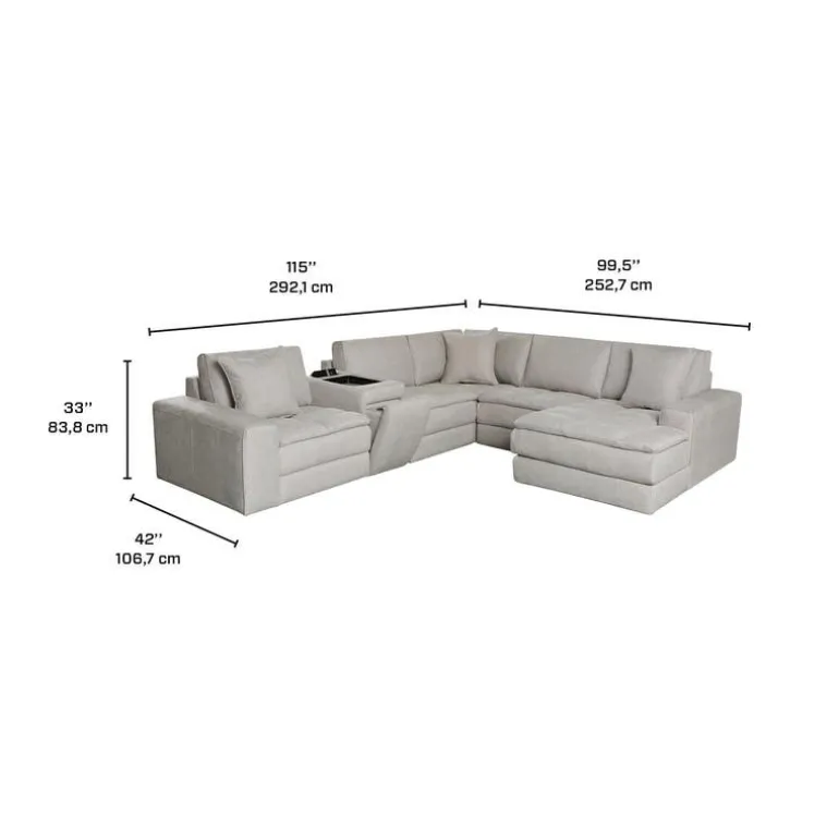 Modular Sectional with Right-Side Chaise and Console with Integrated Sound System - 6 pcs