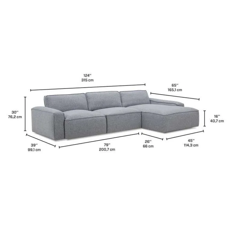 Modular Sectional with Right-Side Chaise - 3 pcs