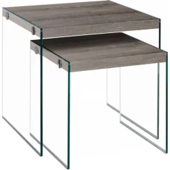 Nesting table - 2pcs set / dark taupe / tempered glass - Monarch